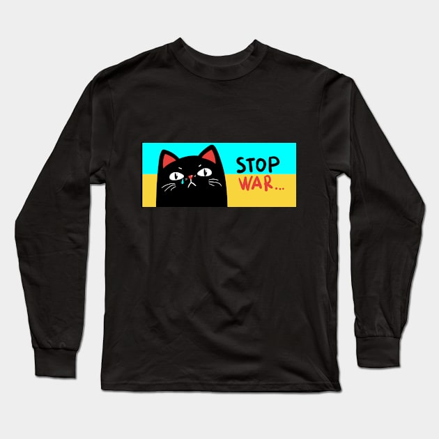 Stop war banner, poster, flyer, card, print design with grumpy black cat Long Sleeve T-Shirt by Marysha_art